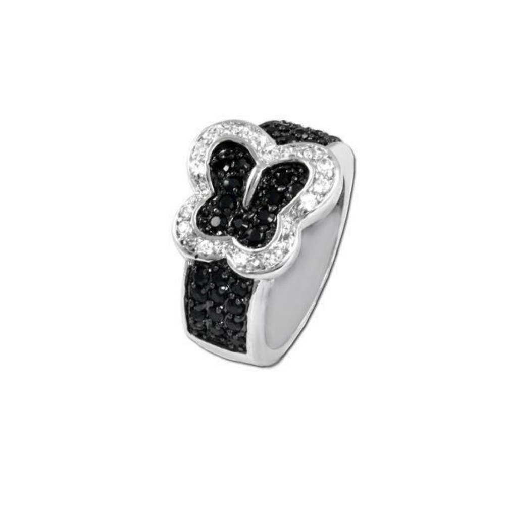 925 Silver Jet Butterfly CZ Diamond Ring
